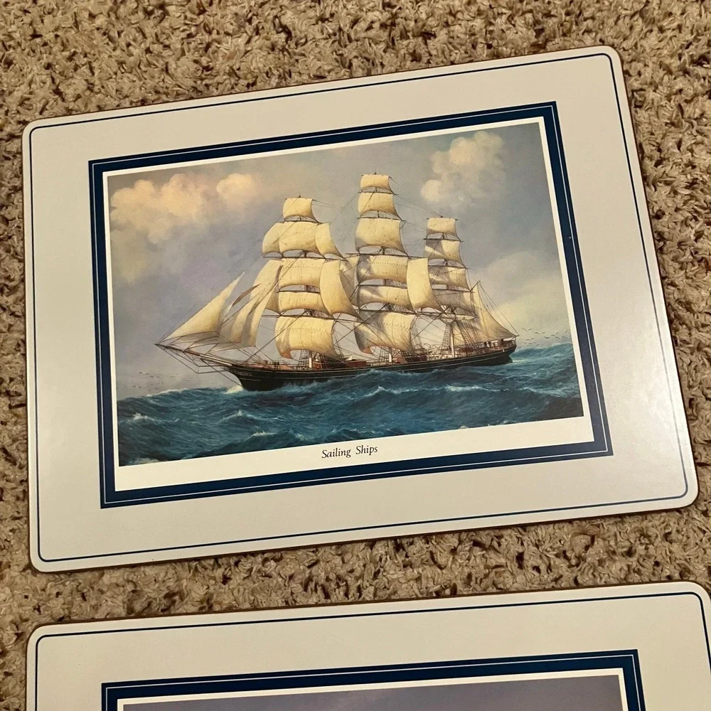 Vintage Royal Table Cork Placemats Sailing Ships boxed set of 4 Made in England